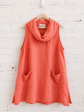 Coral Sleeveless Cowl Neck Tunic